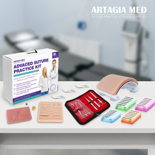 Load image into Gallery viewer, Artagia Med Advanced Suture Practice Kit - 35-Piece Practice Suture Kit with 3 Practice Pads with Pre-Cut Wounds - Suturing Kit for Training with Medical Supplies - 2nd Gen Model for Demonstration
