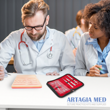 Load image into Gallery viewer, Artagia Med Advanced Suture Practice Kit - 35-Piece Practice Suture Kit with 3 Practice Pads with Pre-Cut Wounds - Suturing Kit for Training with Medical Supplies - 2nd Gen Model for Demonstration