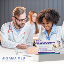 Load image into Gallery viewer, Artagia Med Advanced Suture Practice Kit - 35-Piece Practice Suture Kit with 3 Practice Pads with Pre-Cut Wounds - Suturing Kit for Training with Medical Supplies - 2nd Gen Model for Demonstration