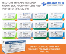 Load image into Gallery viewer, Medical Sutures with Needles for Suture Practice - 12-Pack