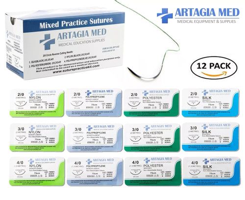 Medical Sutures with Needles for Suture Practice - 12-Pack