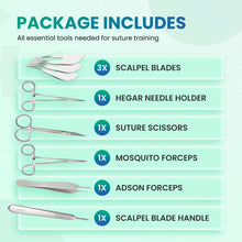 Load image into Gallery viewer, Professional Suture Kit for Suture Training with Large Silicone Suture Pad &amp; Tool Kit - 25-Pieces