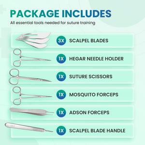Professional Suture Kit for Suture Training with Large Silicone Suture Pad & Tool Kit - 25-Pieces