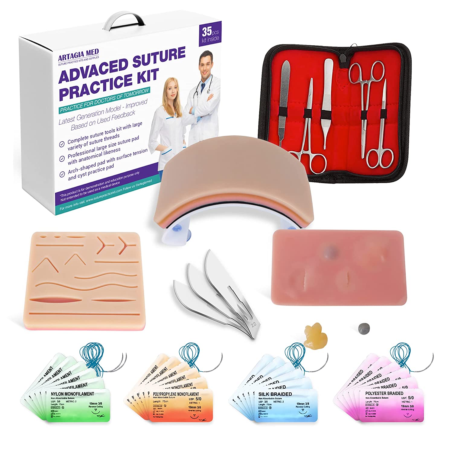 Suture Training Surgical Wound Skin Suture Training Kit Suture Practice  Model Pad Scissors Tool Kit Surgeon