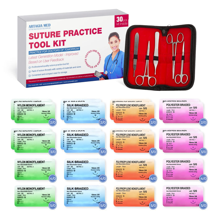 Suture Tool Kit and Threads with Needle | High Grade Stainless Steel Instruments Perfect for Suture Practice | Including Suture Training Video